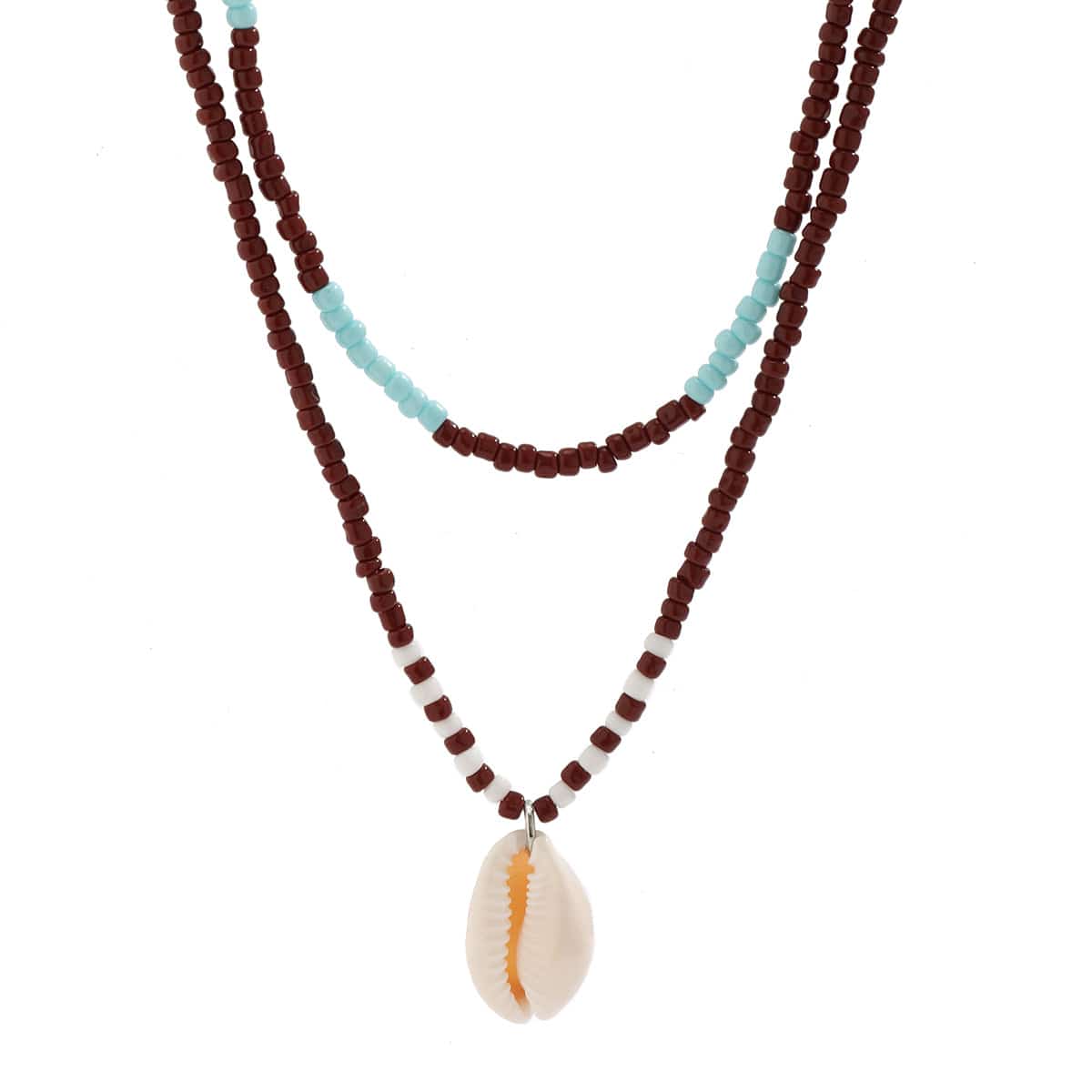 Trendy Layered Conch Pendant Seed Bead Necklace Set - ArtGalleryZen