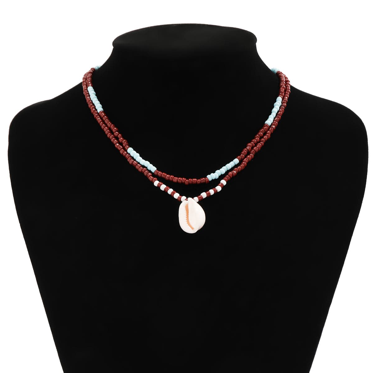 Trendy Layered Conch Pendant Seed Bead Necklace Set - ArtGalleryZen