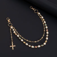 Thumbnail for Trendy Layered Cross Pendant Flower Rhinestone Pearl Trouser Chain - ArtGalleryZen