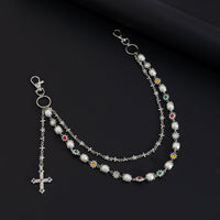 Thumbnail for Trendy Layered Cross Pendant Flower Rhinestone Pearl Trouser Chain - ArtGalleryZen