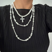 Thumbnail for Trendy Layered Cross Pendant Pearl Chain Necklace Set