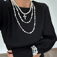 Thumbnail for Trendy Layered Cross Pendant Pearl Chain Necklace Set