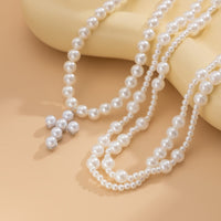 Thumbnail for Trendy Layered Cross Pendant Pearl Chain Necklace Set