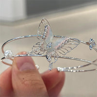 Thumbnail for Trendy Crystal Inlaid Enamel Butterfly Pearl Charm Bangle Bracelet