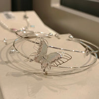 Thumbnail for Trendy Crystal Inlaid Enamel Butterfly Pearl Charm Bangle Bracelet