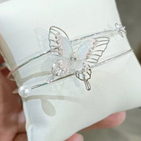 Thumbnail for Trendy Crystal Inlaid Enamel Butterfly Pearl Charm Bangle Bracelet