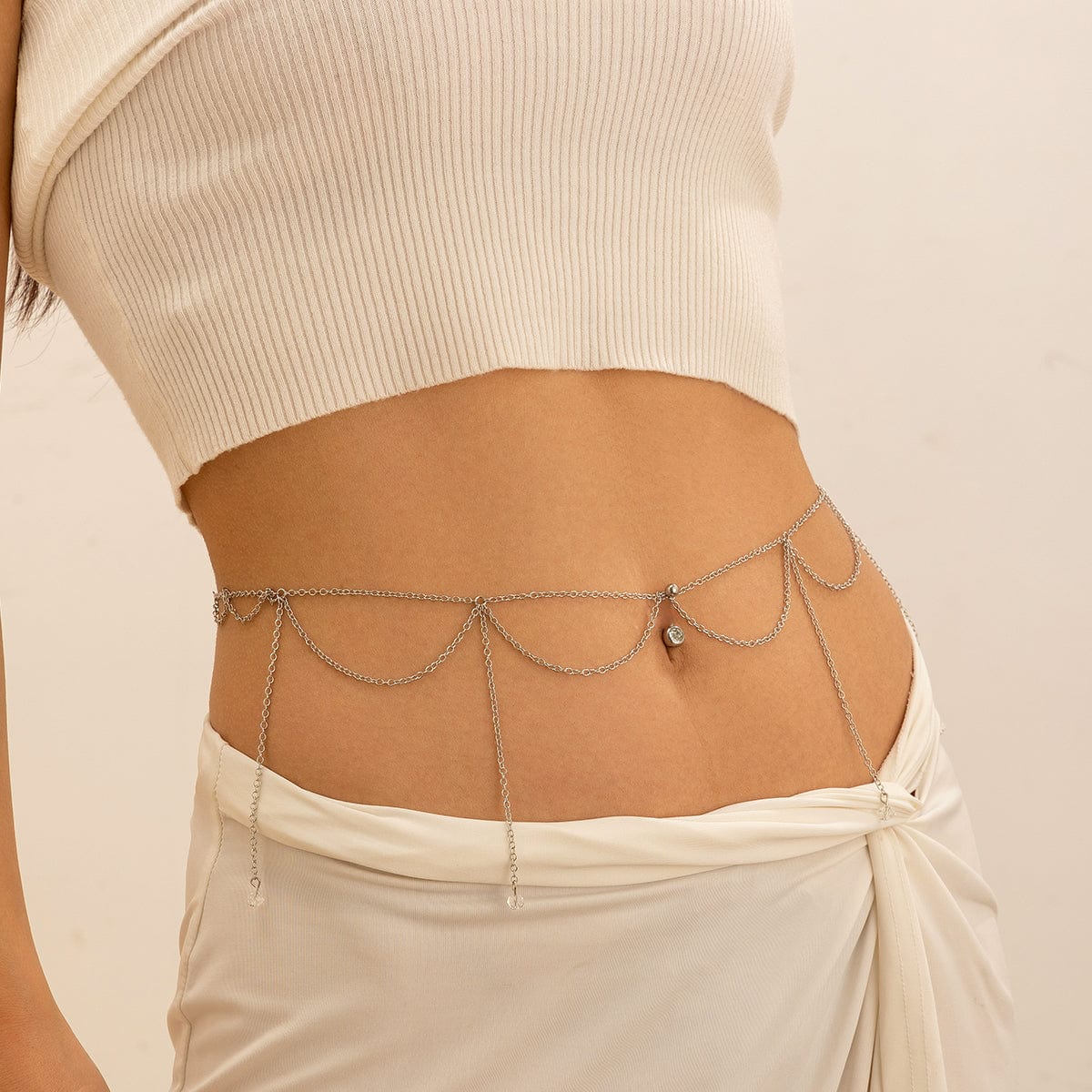 Trendy Layered Crystal Tassel Navel Piercing Belly Chain