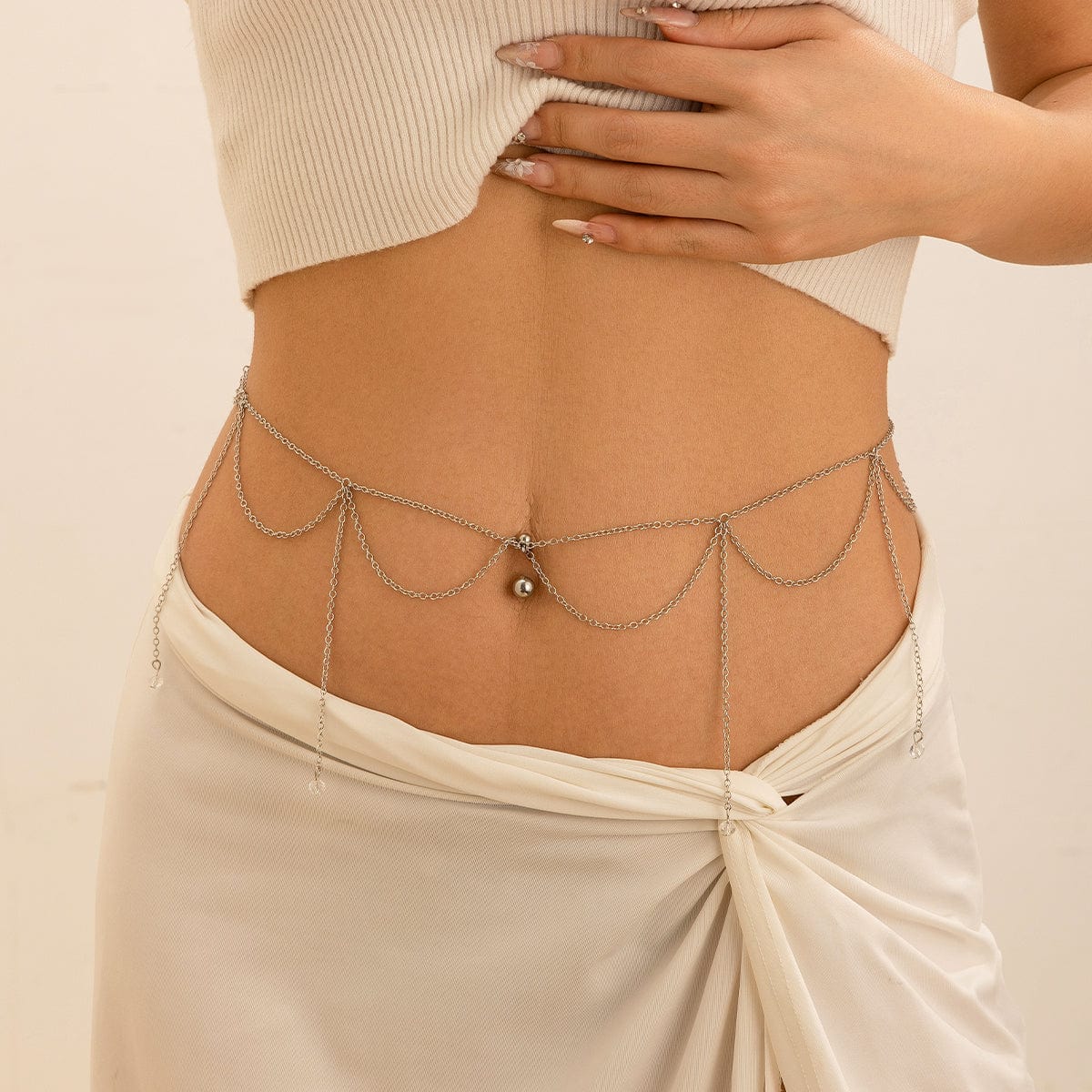 Trendy Layered Crystal Tassel Navel Piercing Belly Chain