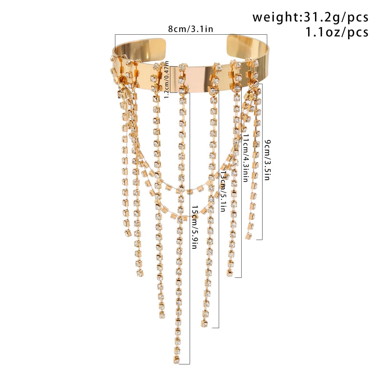 Trendy Layered CZ Inlaid Box Chain Tassel Arm Cuff