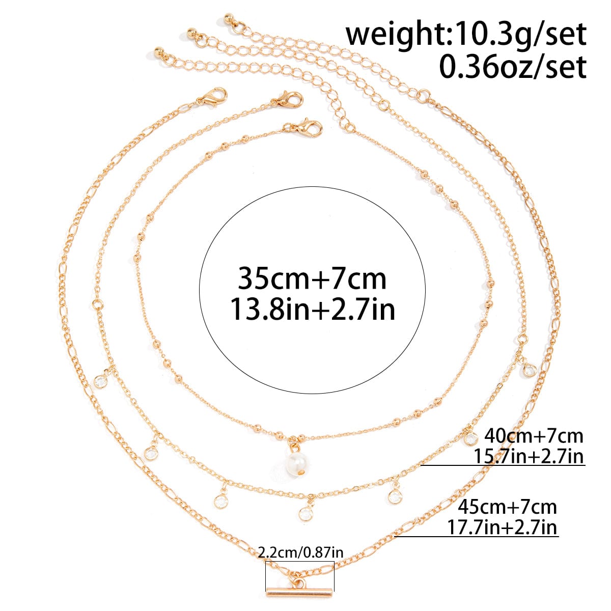 Trendy Layered CZ Tassel Bar Pearl Pendant Cable Chain Necklace Set - ArtGalleryZen