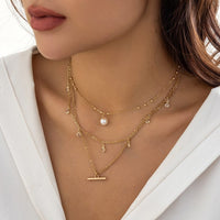 Thumbnail for Trendy Layered CZ Tassel Bar Pearl Pendant Cable Chain Necklace Set - ArtGalleryZen