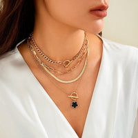 Thumbnail for Trendy Layered Enamel Flower Toggle Clasp Curb Chain Necklace Set