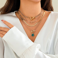 Thumbnail for Trendy Layered Enamel Flower Toggle Clasp Curb Chain Necklace Set