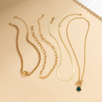 Thumbnail for Trendy Layered Enamel Flower Toggle Clasp Curb Chain Necklace Set