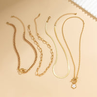 Thumbnail for Trendy Layered Enamel Flower Toggle Clasp Curb Chain Necklace Set