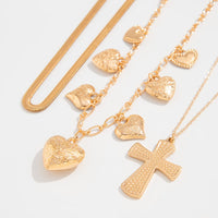 Thumbnail for Trendy Layered Floral Heart Cross Pendant Snake Chain Necklace Set - ArtGalleryZen