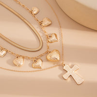 Thumbnail for Trendy Layered Floral Heart Cross Pendant Snake Chain Necklace Set - ArtGalleryZen