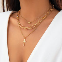 Thumbnail for Trendy Layered Heart Cross Pendant Cable Chain Necklace - ArtGalleryZen