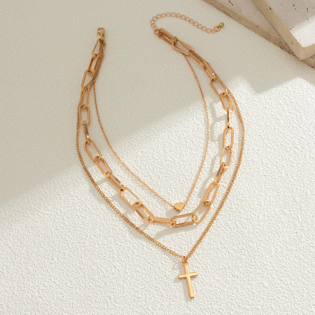 Trendy Layered Heart Cross Pendant Cable Chain Necklace - ArtGalleryZen