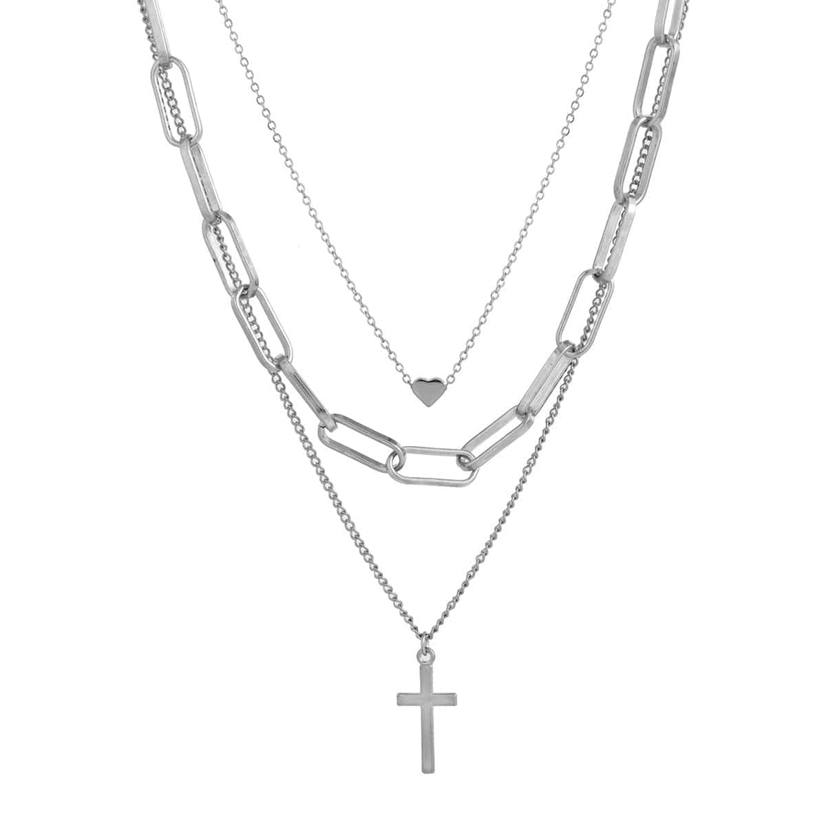 Trendy Layered Heart Cross Pendant Cable Chain Necklace - ArtGalleryZen