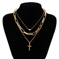 Thumbnail for Trendy Layered Heart Cross Pendant Cable Chain Necklace - ArtGalleryZen