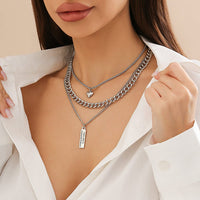Thumbnail for Trendy Layered Metal Bar Heart Pendant Necklace Set - ArtGalleryZen