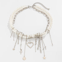 Thumbnail for Trendy Layered Heart Pendant Star Cross Tassel Pearl Chain Necklace - ArtGalleryZen