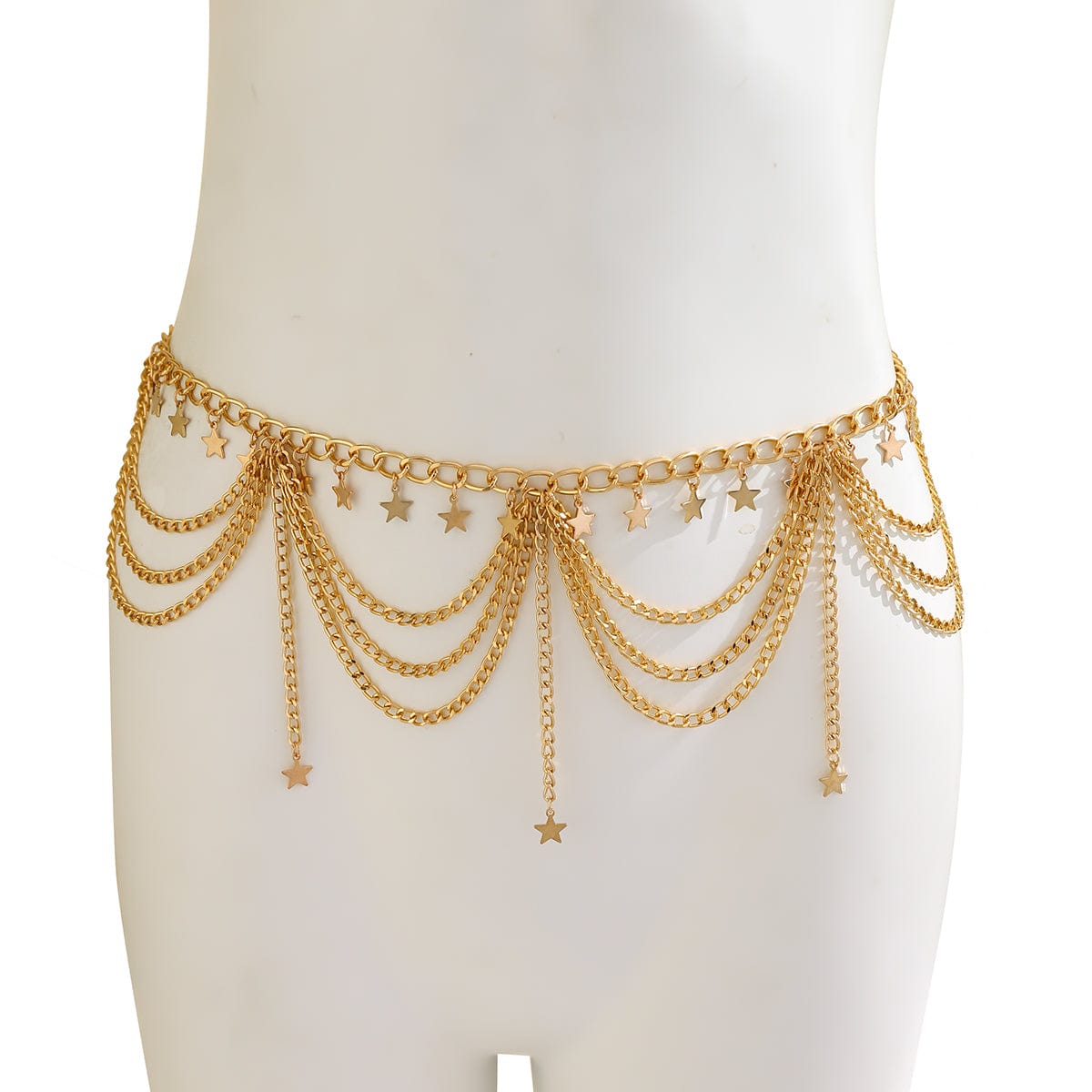 Trendy Layered Heart Star Butterfly Ball Tassel Curb Waist Chain - ArtGalleryZen