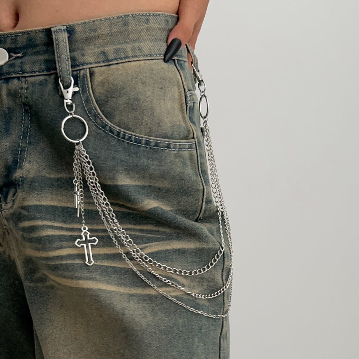 Trendy Layered Hollow Cross Pendant Trouser Chain - ArtGalleryZen