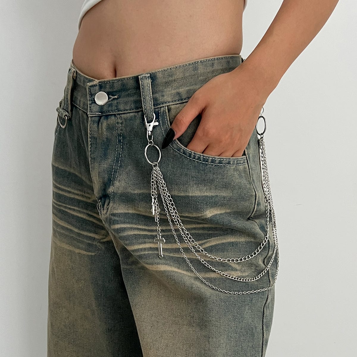 Trendy Layered Hollow Cross Pendant Trouser Chain - ArtGalleryZen