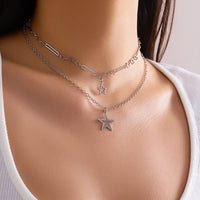 Thumbnail for Trendy Layered Hollow Star Pendant Cable Chain Necklace Set - ArtGalleryZen