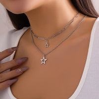 Thumbnail for Trendy Layered Hollow Star Pendant Cable Chain Necklace Set - ArtGalleryZen