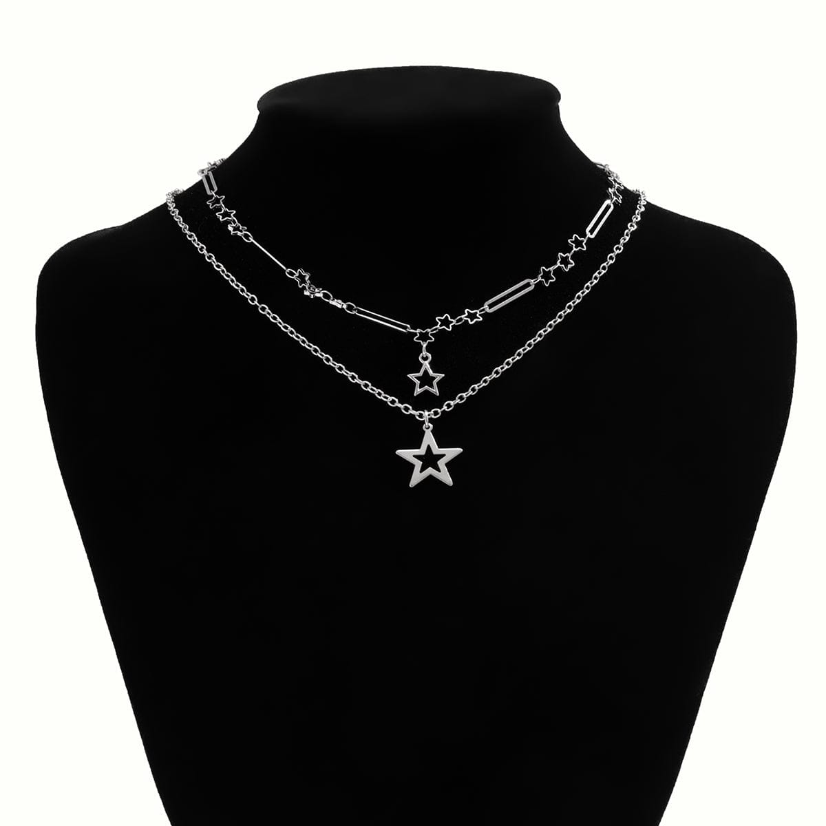 Trendy Layered Hollow Star Pendant Cable Chain Necklace Set - ArtGalleryZen