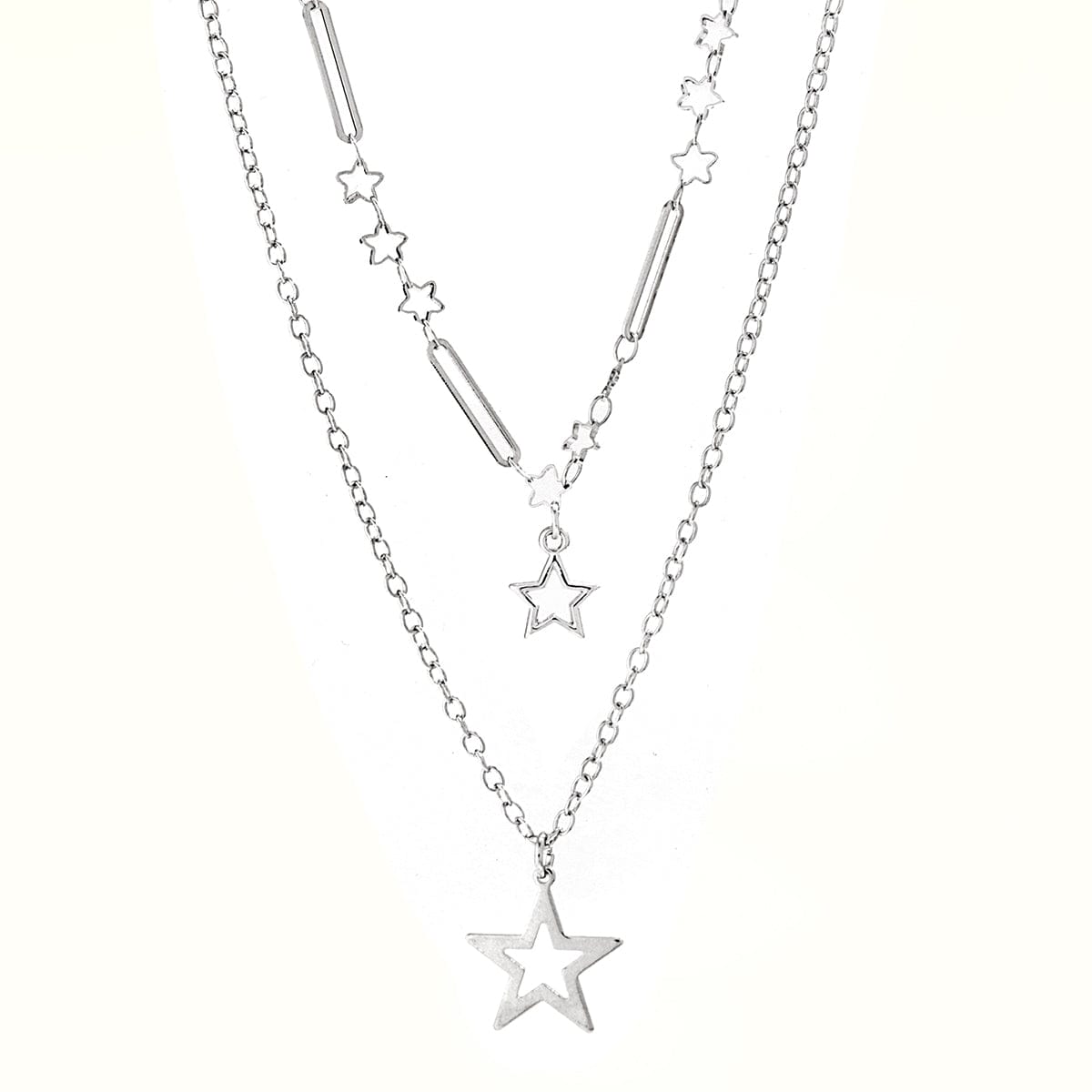 Trendy Layered Hollow Star Pendant Cable Chain Necklace Set - ArtGalleryZen