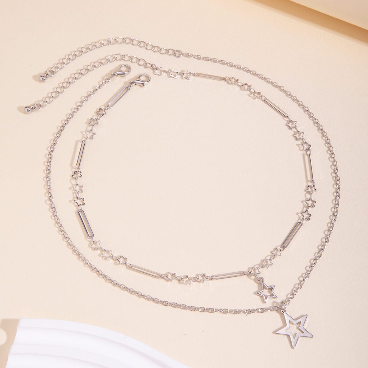 Trendy Layered Hollow Star Pendant Cable Chain Necklace Set - ArtGalleryZen