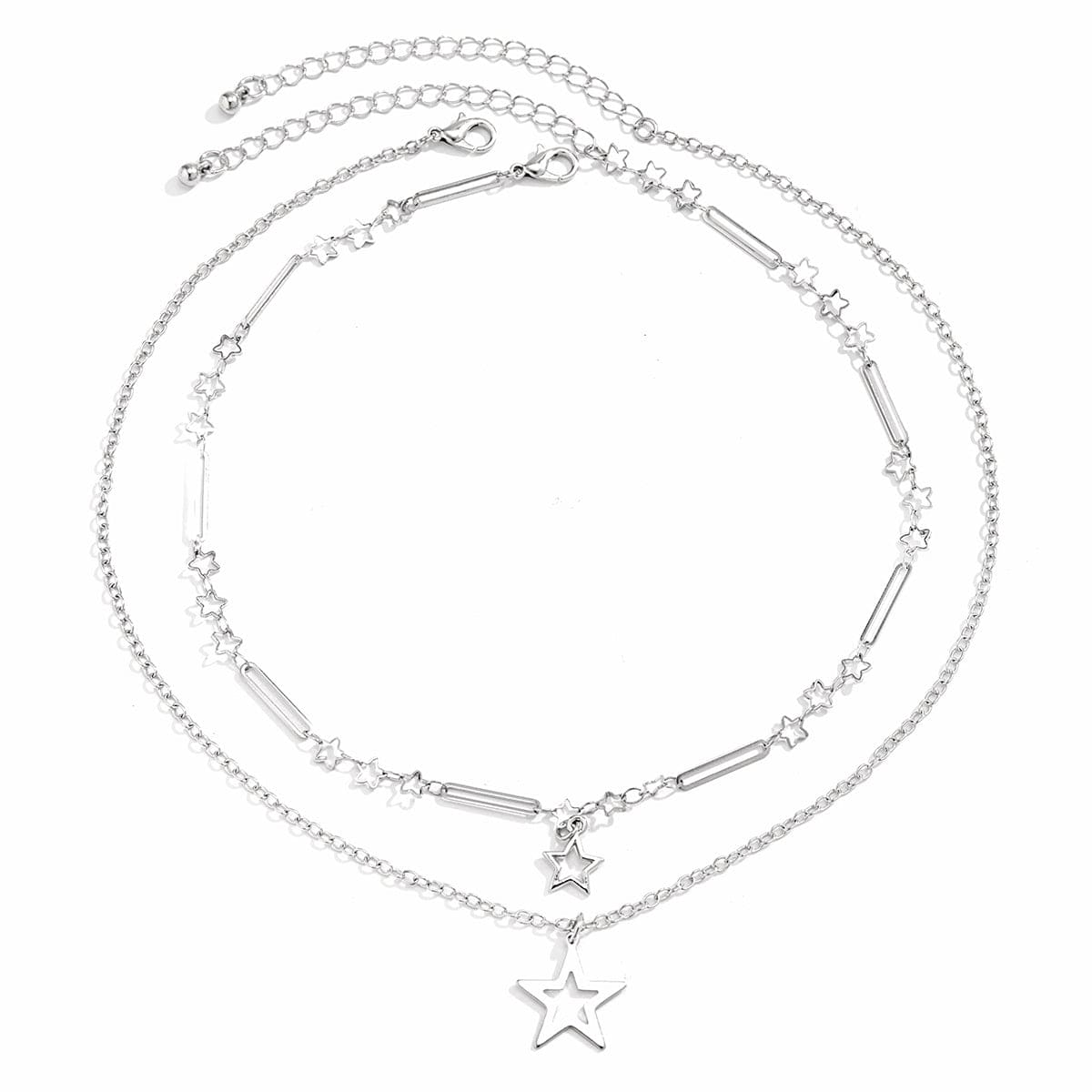 Trendy Layered Hollow Star Pendant Cable Chain Necklace Set - ArtGalleryZen