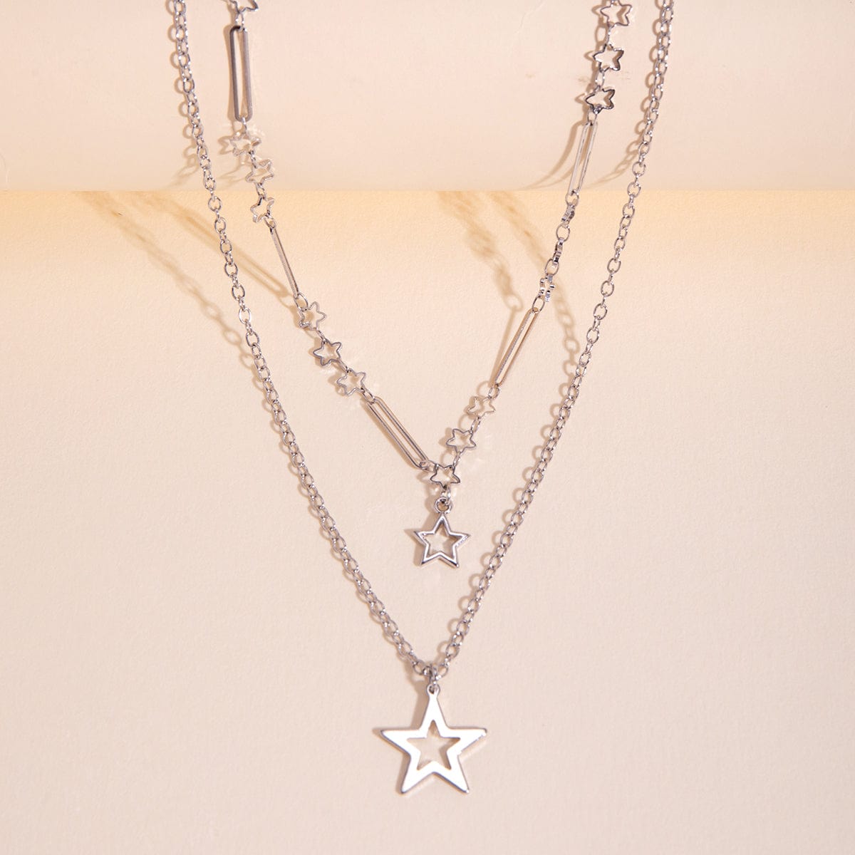 Trendy Layered Hollow Star Pendant Cable Chain Necklace Set - ArtGalleryZen