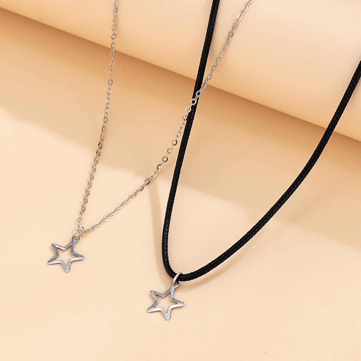 Trendy Layered Hollow Star Pendant Wax Cord String Necklace Set - ArtGalleryZen