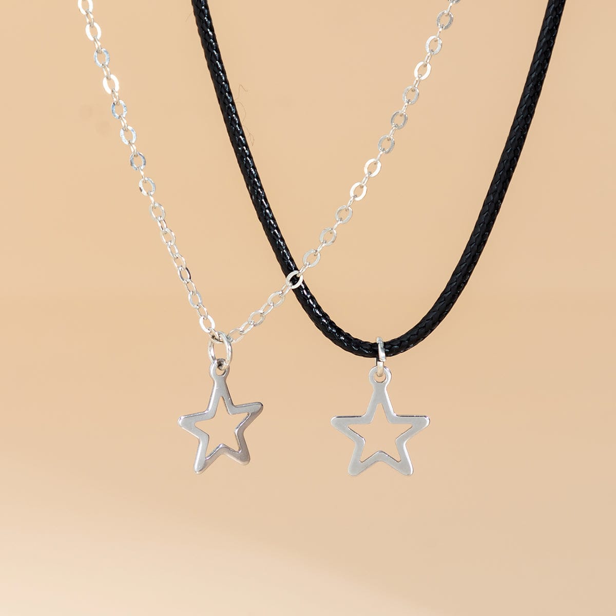 Trendy Layered Hollow Star Pendant Wax Cord String Necklace Set - ArtGalleryZen