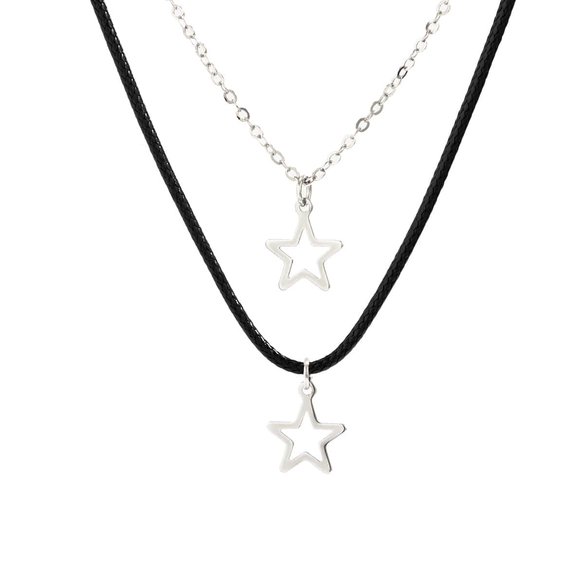 Trendy Layered Hollow Star Pendant Wax Cord String Necklace Set - ArtGalleryZen