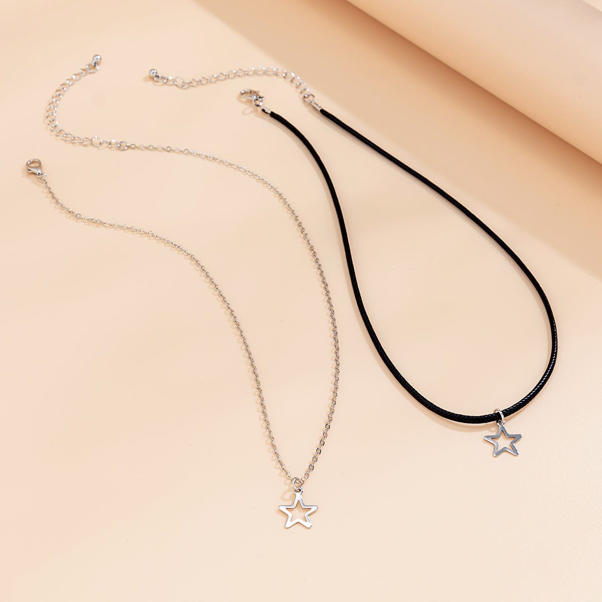 Trendy Layered Hollow Star Pendant Wax Cord String Necklace Set - ArtGalleryZen