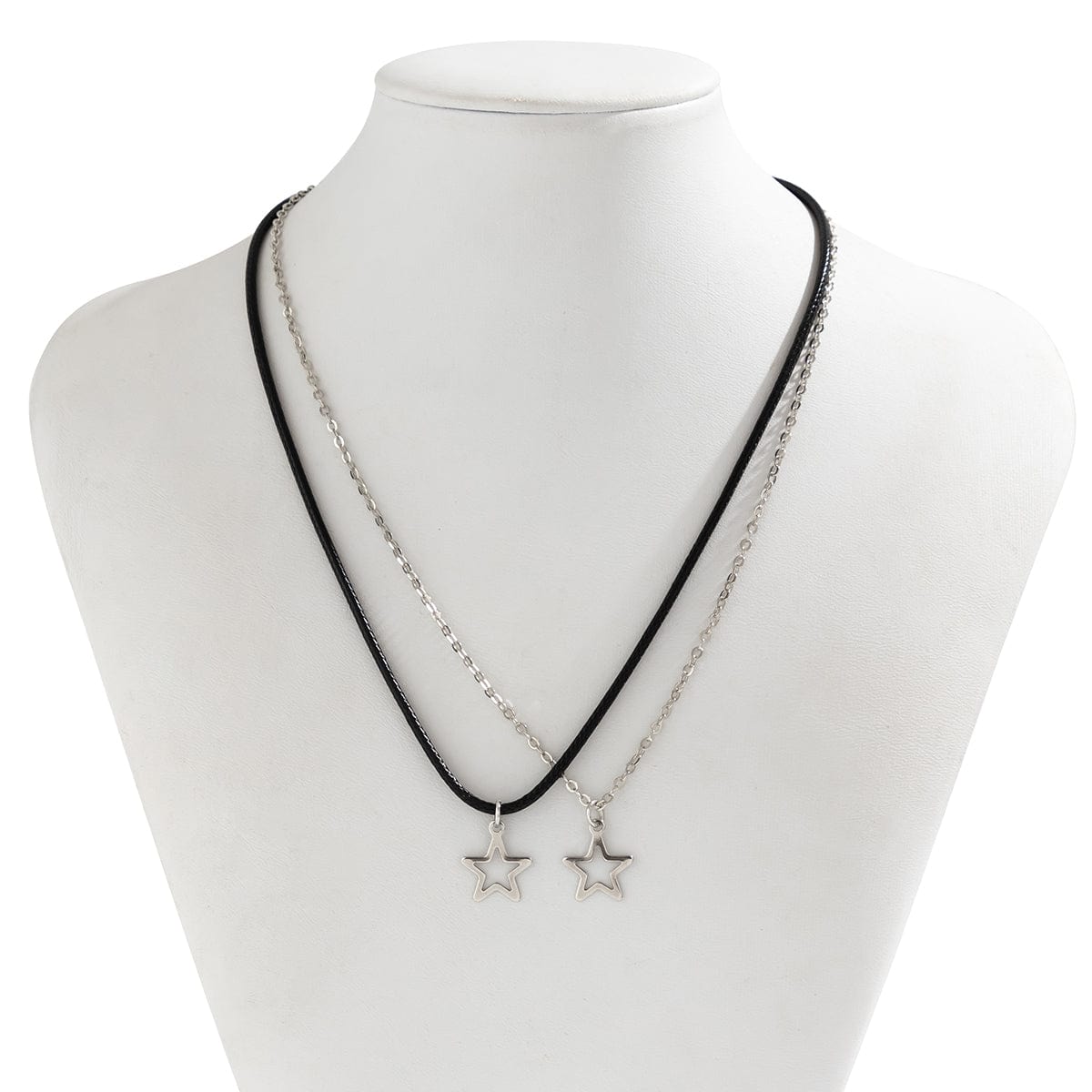 Trendy Layered Hollow Star Pendant Wax Cord String Necklace Set - ArtGalleryZen