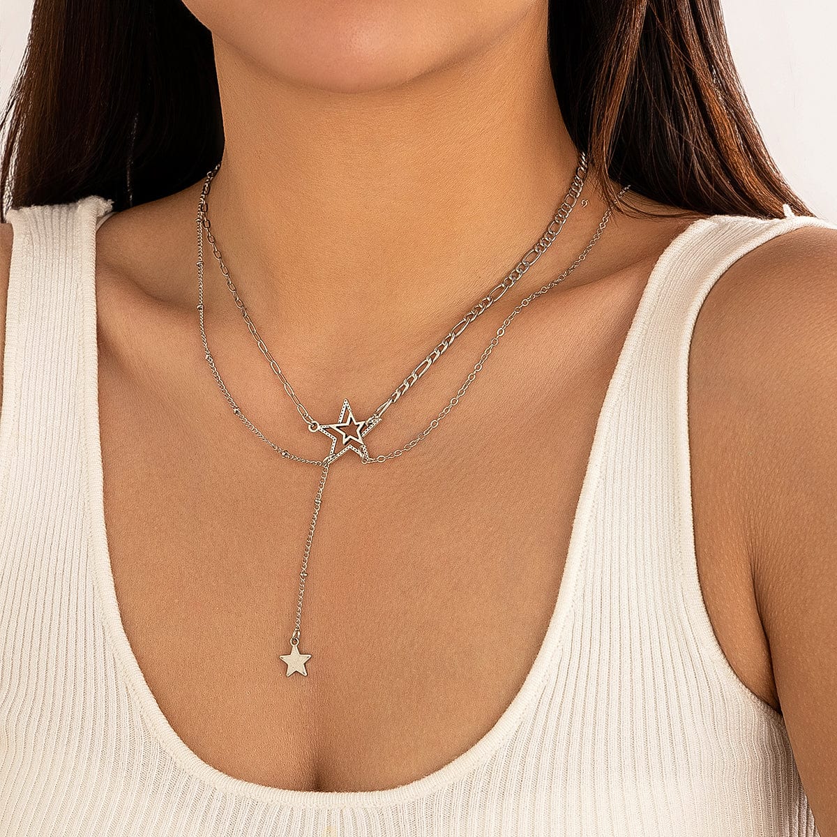 Trendy Layered Hollow Star Pendant Y Necklace