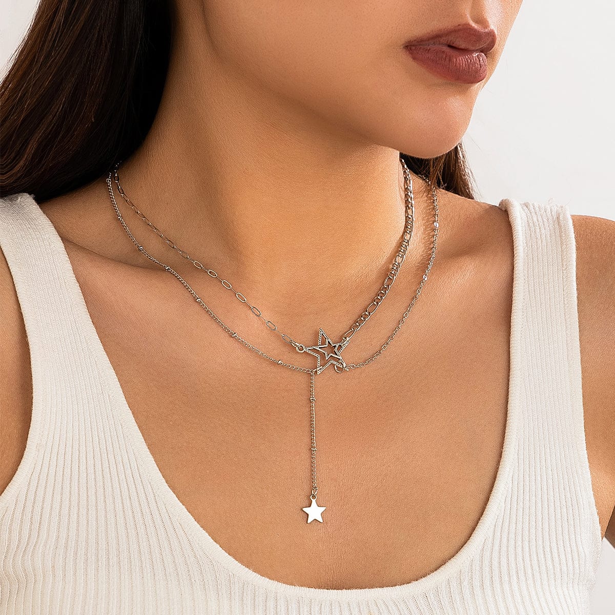 Trendy Layered Hollow Star Pendant Y Necklace