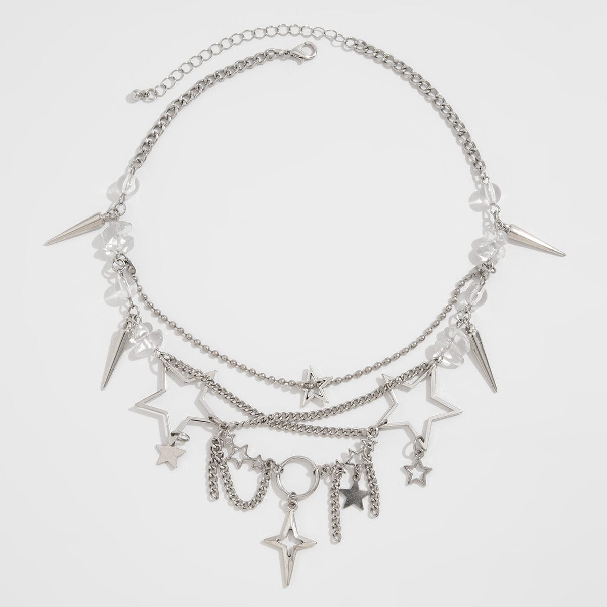 Trendy Layered Hollow Star Tassel Crystal Stone Chain Necklace - ArtGalleryZen