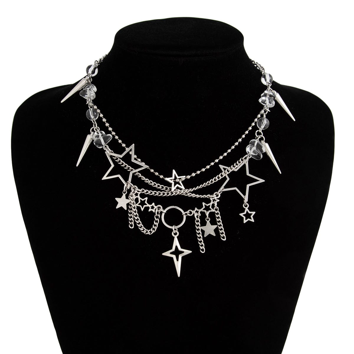 Trendy Layered Hollow Star Tassel Crystal Stone Chain Necklace - ArtGalleryZen