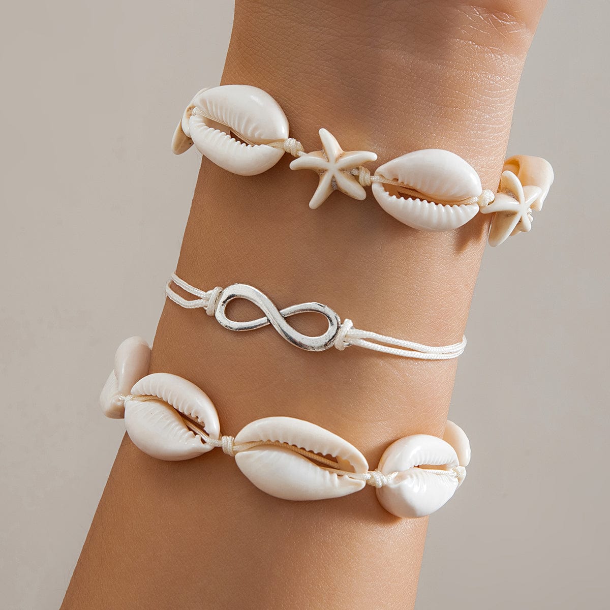 Trendy Layered Infinity Starfish Shell Bracelet Set - ArtGalleryZen