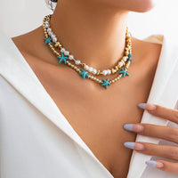 Thumbnail for Trendy Layered Irregular Stone Pearl Starfish Ball Chain Necklace Set - ArtGalleryZen