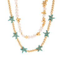 Thumbnail for Trendy Layered Irregular Stone Pearl Starfish Ball Chain Necklace Set - ArtGalleryZen