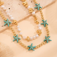 Thumbnail for Trendy Layered Irregular Stone Pearl Starfish Ball Chain Necklace Set - ArtGalleryZen